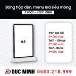 Bảng hộp đèn led, menu led siêu mỏng Size A4 - 2 mặt - cắm điện
