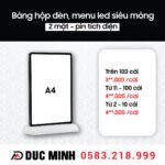 Bảng hộp đèn led, menu led siêu mỏng Size A4 - 2 mặt - pin tích điện